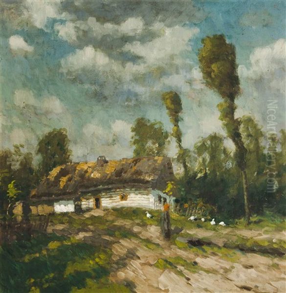 Landschaft Mit Gansehirtin Oil Painting by Stanislav Feikl