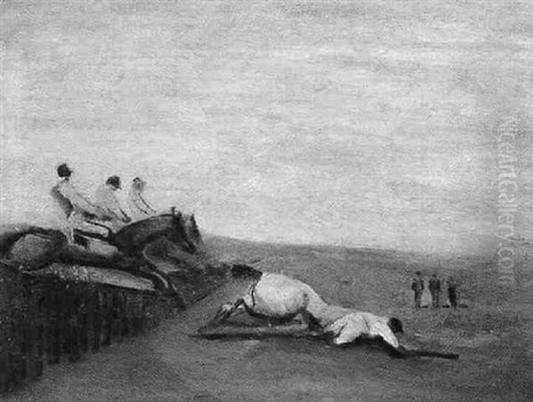 A Tumble On The Steeple Chase Course Oil Painting by Alfred Feiks