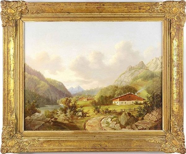 River Landscape With A Homestead Oil Painting by Franz Anton Feilhammer