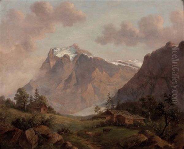 Gebirgskulisse Mit Hochalm Oil Painting by Franz Anton Feilhammer