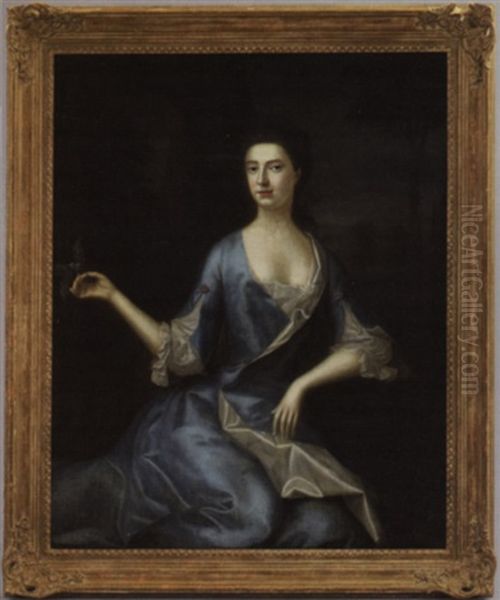 Portrait Of A Lady In Blue Oil Painting by Robert Feke