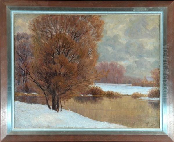 Winterliche Flusslandschaft Oil Painting by Carl Friedrich Felber