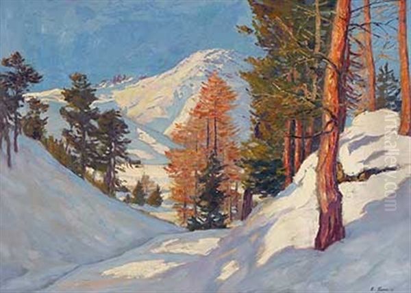 Sonniger Wintertag In Den Alpen Oil Painting by Carl Friedrich Felber