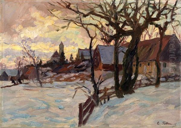 Winter In Dachau Oil Painting by Carl Friedrich Felber