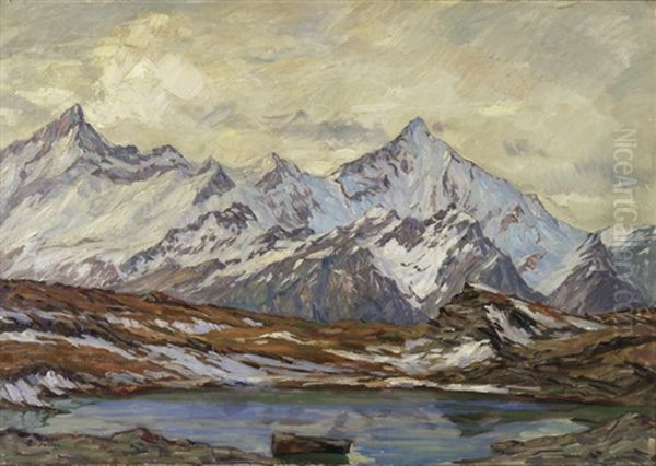 Weisshorn Und Rothorn Im Wallis Oil Painting by Carl Friedrich Felber