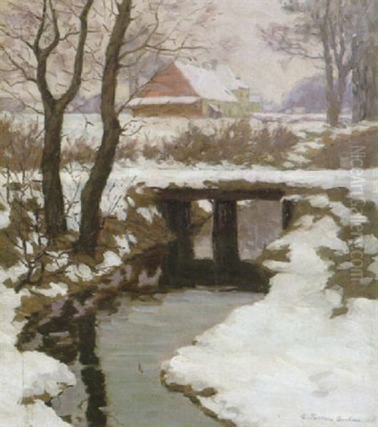 Bach Im Winter (schleisheimer Kanal) Oil Painting by Carl Friedrich Felber