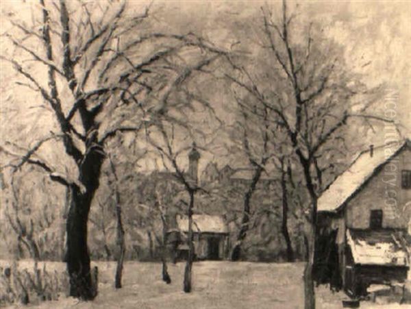 Wintertag In Dachau Oil Painting by Carl Friedrich Felber