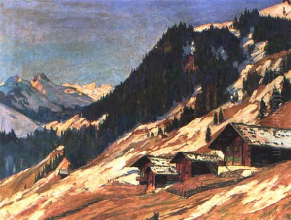 Vorfruhling In Adelboden Mit Blick Gegen Hahnenmoos by Carl Friedrich Felber