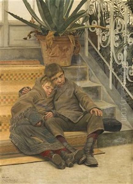 Poor Children Oil Painting by Franz von Felbinger