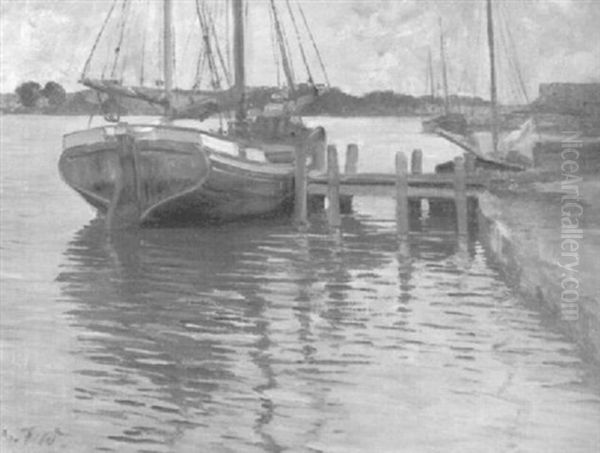 Im Hafen Von Ekensund, Flensburger Forde Oil Painting by Otto Feld