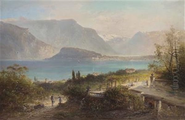 Blick Auf Den Gardasee Mit Torbole Oil Painting by Ferdinand Feldhuetter