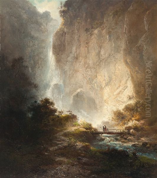 Wasserfall In Tirol Oil Painting by Ferdinand Feldhuetter