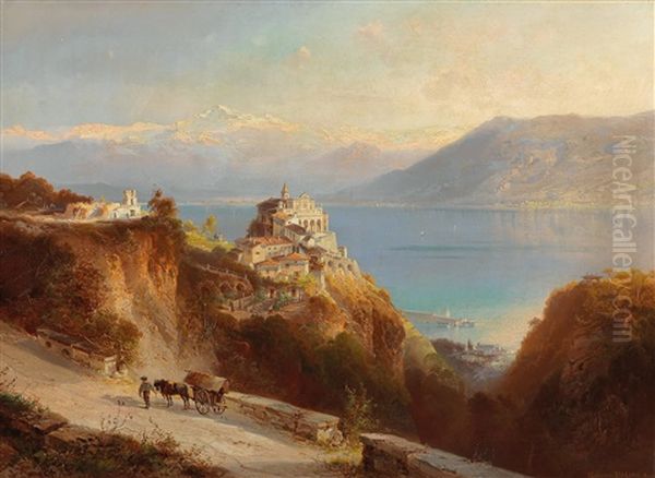 View Of Monte Del Sasso On Lake Maggiore Oil Painting by Ferdinand Feldhuetter