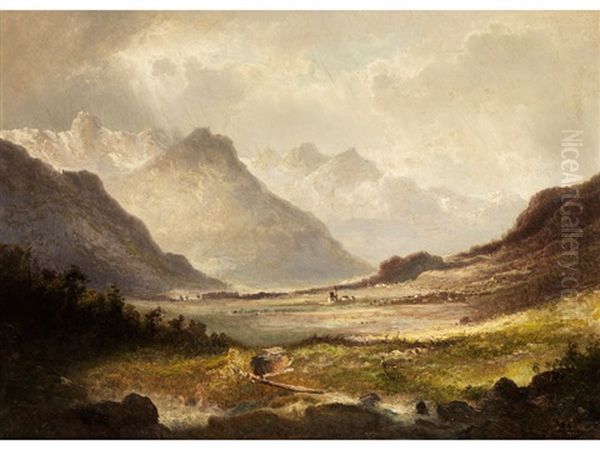 Oberbayerische Landschaft, Lenggries Oil Painting by Ferdinand Feldhuetter