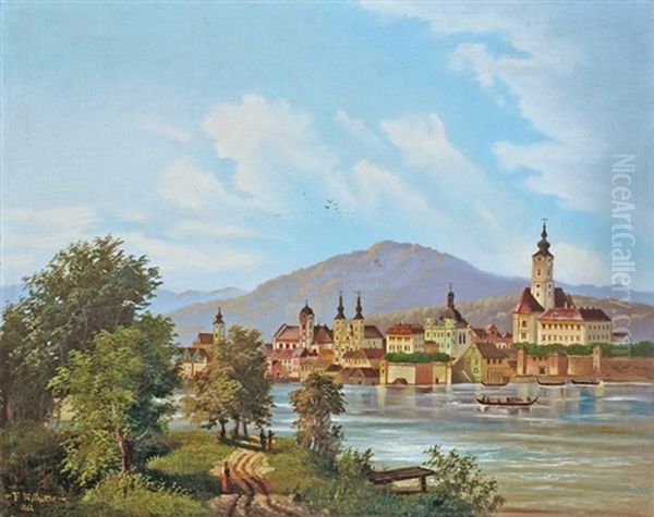 Folyoparti Varoska Latkepe Oil Painting by Ferdinand Feldhuetter