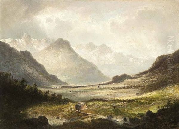 Blick Auf Elbigenalp Im Lechtal Oil Painting by Ferdinand Feldhuetter