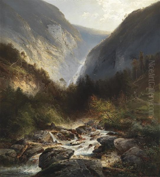 Blick Auf Die Kuhflucht Bei Farchant Oil Painting by Ferdinand Feldhuetter