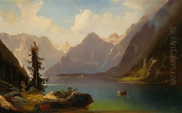 Blick Auf Den Konigssee Oil Painting by Ferdinand Feldhuetter