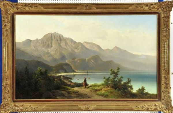 Blick Auf Den Kochelsee Oil Painting by Ferdinand Feldhuetter