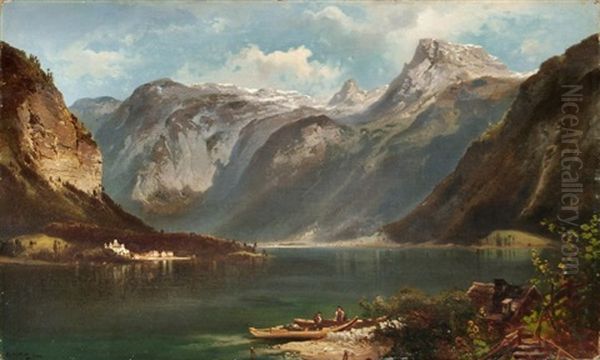 Hallstatt Oil Painting by Ferdinand Feldhuetter