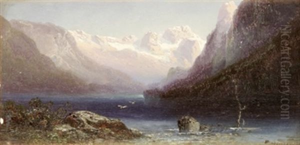 Am Gosausee Oil Painting by Ferdinand Feldhuetter