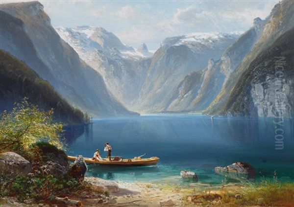 Konigssee In Bavaria Oil Painting by Ferdinand Feldhuetter