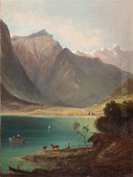 Blick Auf Den Achensee Oil Painting by Ferdinand Feldhuetter