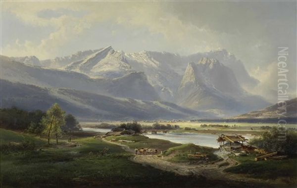 Blick Auf Garmisch Und Das Wettersteingebirge Oil Painting by Ferdinand Feldhuetter