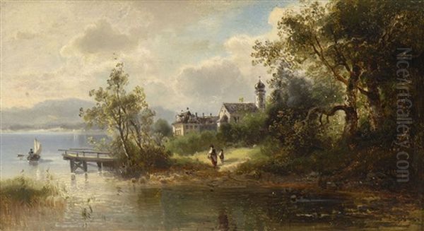 Blick Auf Kloster Bernried Am Starnberger See Oil Painting by Ferdinand Feldhuetter