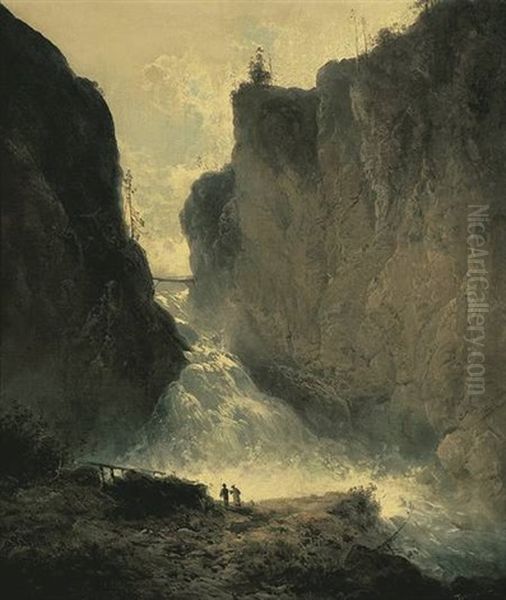 Wasserfall Bei Bad Gastein Oil Painting by Ferdinand Feldhuetter