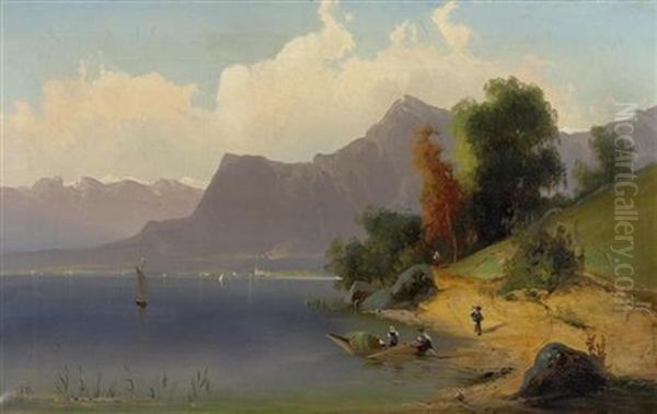 Blick Auf Den Brienzer See Oil Painting by Ferdinand Feldhuetter