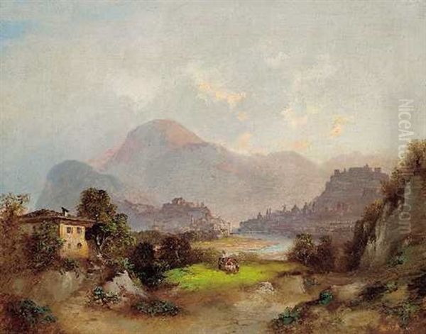 Blick Auf Salzburg Oil Painting by Ferdinand Feldhuetter