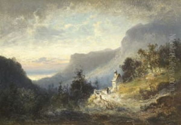 Gebirgslandschaft Oil Painting by Ferdinand Feldhuetter