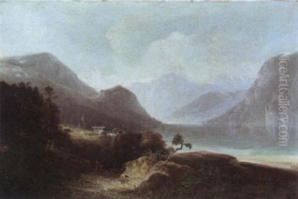 The Mountain Lake Oil Painting by Ferdinand Feldhuetter