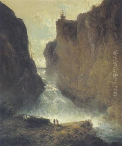 Wasserfall Bei Bad Gastein In Tirol Oil Painting by Ferdinand Feldhuetter