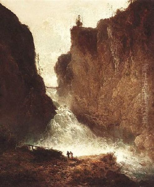 Wasserfall Bei Bad Gastein In Tirol Oil Painting by Ferdinand Feldhuetter