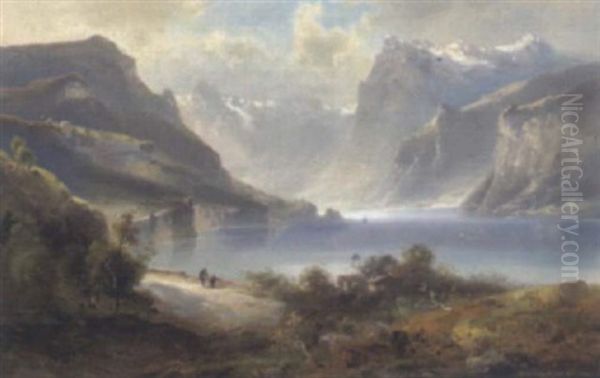 Partie Am Zeller See Oil Painting by Ferdinand Feldhuetter