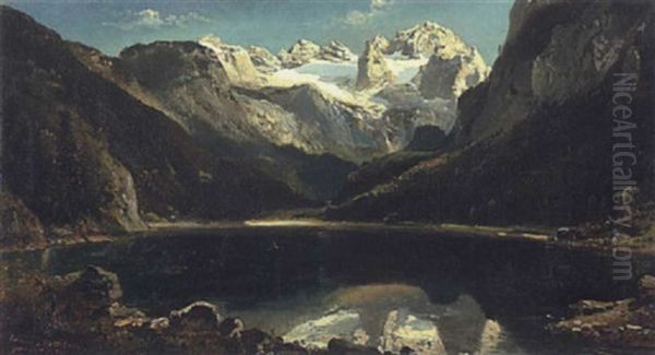 Gosausee Mit Blick Auf Dachsteingletscher Oil Painting by Ferdinand Feldhuetter