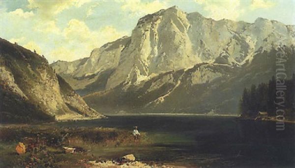 Fischer Am Seeufer Oil Painting by Ferdinand Feldhuetter