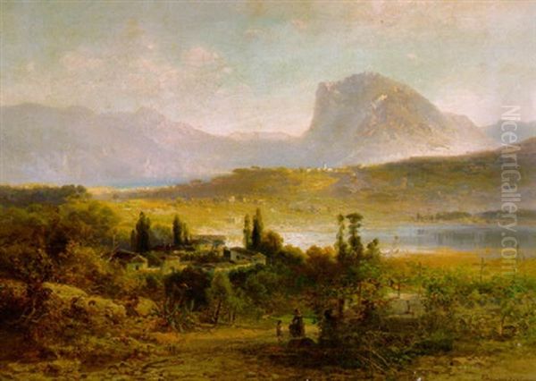 Alpenseelandschaft In Zartem Sonnenlicht Oil Painting by Ferdinand Feldhuetter