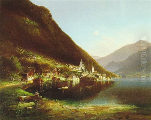 Blick Auf Hallstadt Oil Painting by Ferdinand Feldhuetter