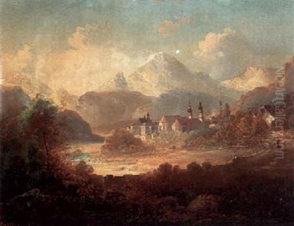 Blick Auf Berchtesgaden Oil Painting by Ferdinand Feldhuetter