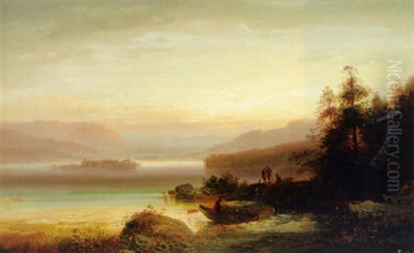 Blick Auf Den Chiemsee Mit Fraueninsel Im Sonnigen Abendlicht Oil Painting by Ferdinand Feldhuetter