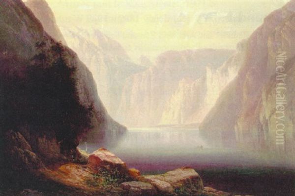 Konigssee Oil Painting by Ferdinand Feldhuetter