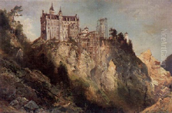 Schlos Neuschwanstein Von Der Pollatschlucht Aus Oil Painting by Ferdinand Feldhuetter