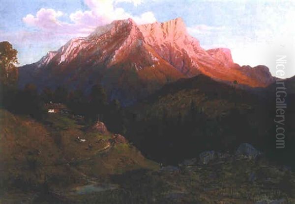 Sommerliche Abendstimmung In Den Dolomiten Oil Painting by Ferdinand Feldhuetter