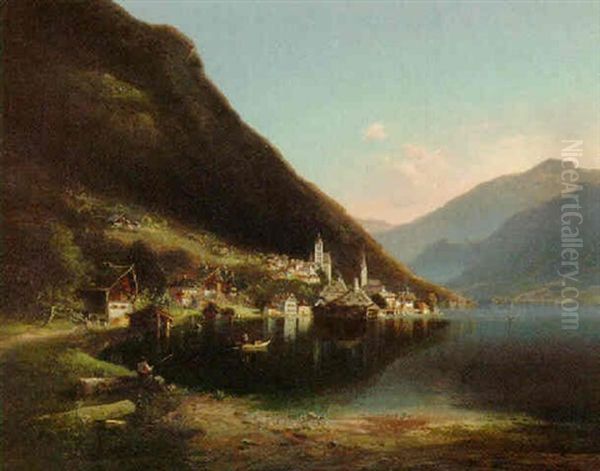 Hallstatt Oil Painting by Ferdinand Feldhuetter