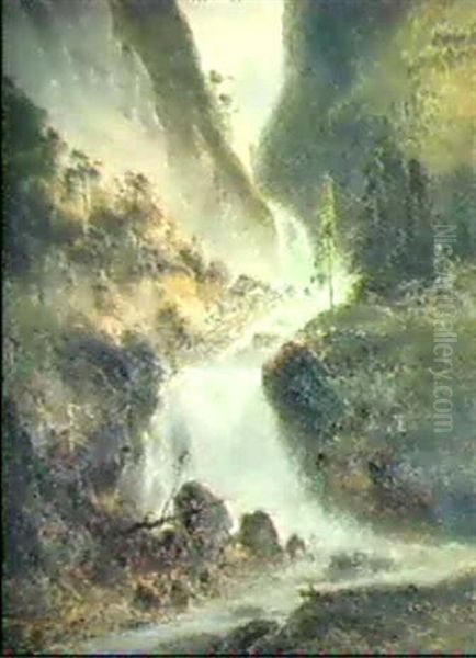 Partie In Der Kuhschlucht Bei Partenkirchen Oil Painting by Ferdinand Feldhuetter