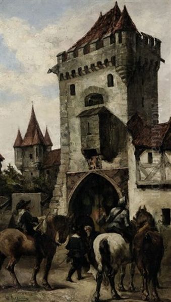 Reiter Vor Dem Burgtor Oil Painting by Wilhelm Feldmann