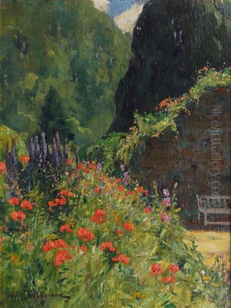 Flower Garden Oil Painting by Wilhelm Feldmann